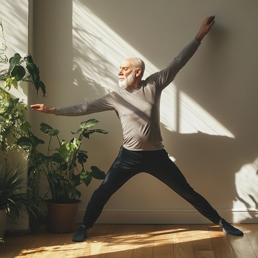 Пенсіонери виконують вправи на баланс