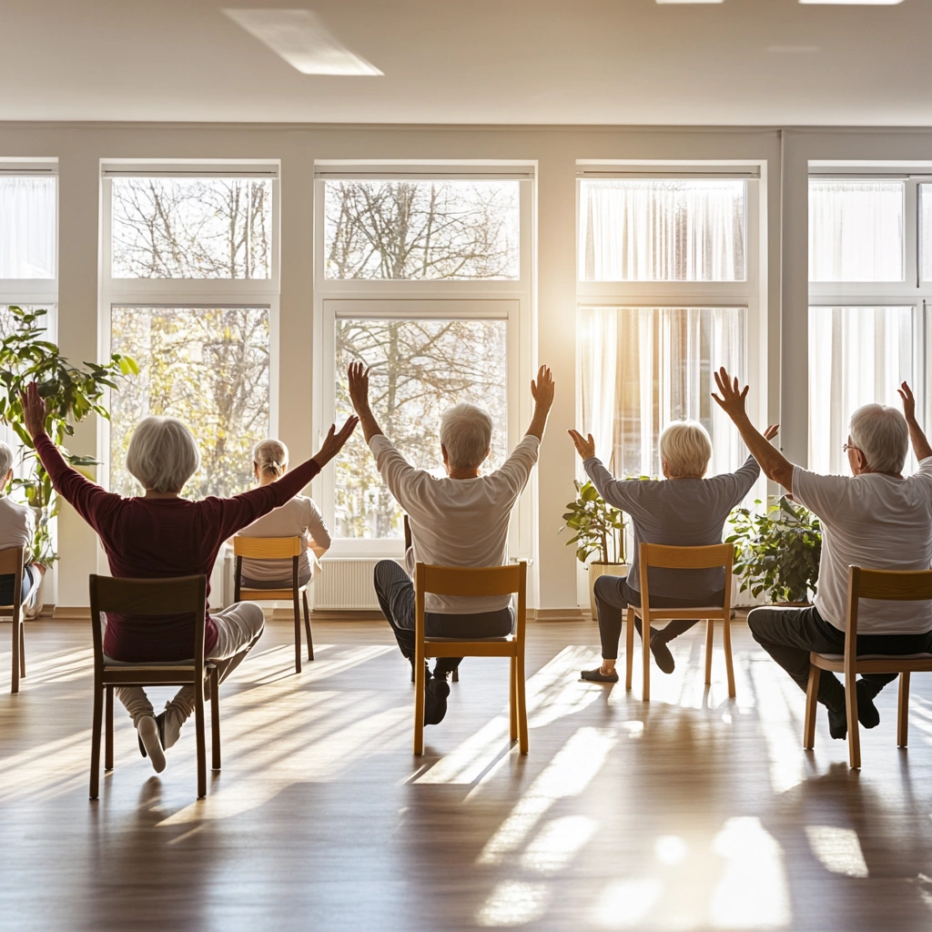 Пенсіонери практикують йогу на стільцях