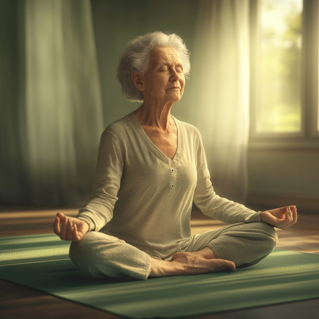 Група пенсіонерів практикує м'яку йогу